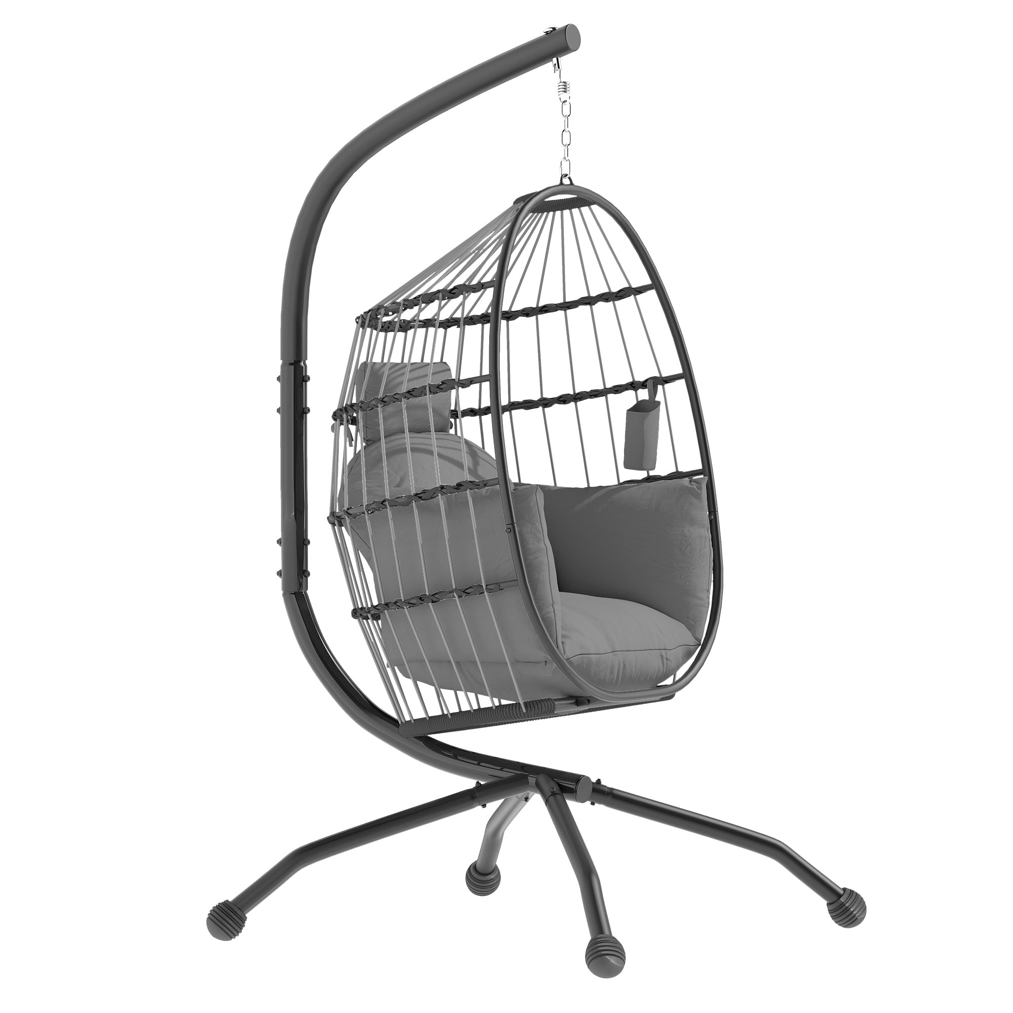 Hanging Egg Chair with Swing Stand Outdoor Garden with Foldable Basket Cushion and Headrest Hanging Swing for Indoor and Outdoor Load 120 kg Gray