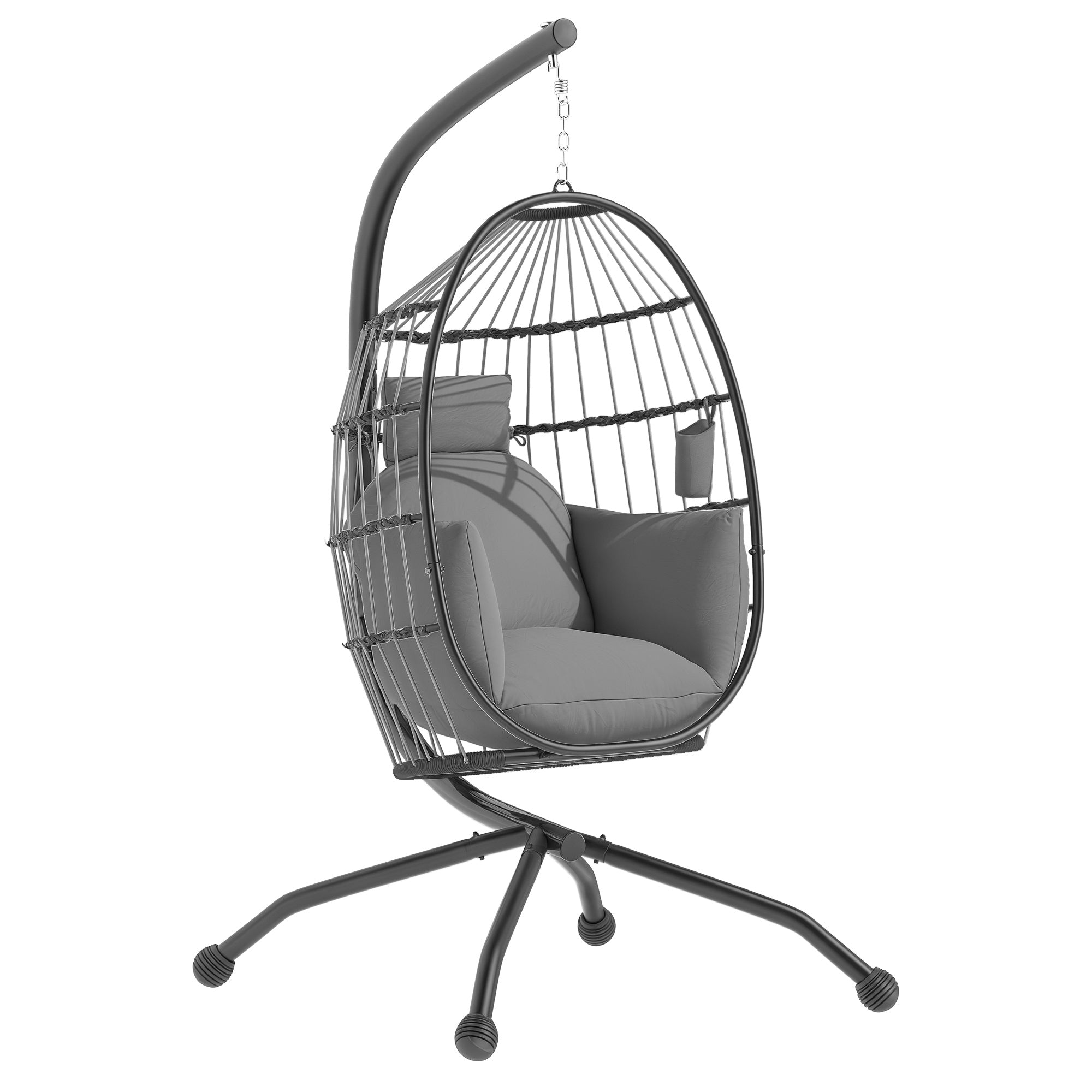 Hanging Egg Chair with Swing Stand Outdoor Garden with Foldable Basket Cushion and Headrest Hanging Swing for Indoor and Outdoor Load 120 kg Gray