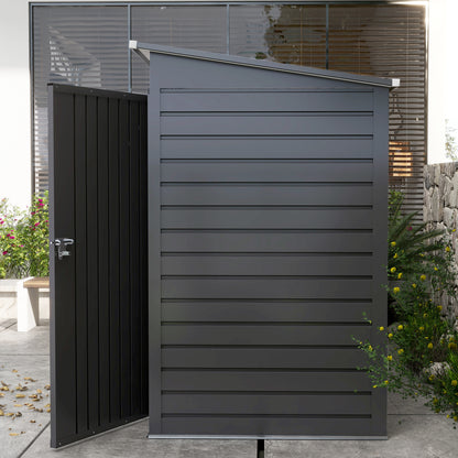Metal Tool Shed 4.1m² 249x121x183cm Garden Shed with Pent Roof Lockable Double Door Window Outdoor Garden Shed Cabinet for Backyard Outdoor Area Gray