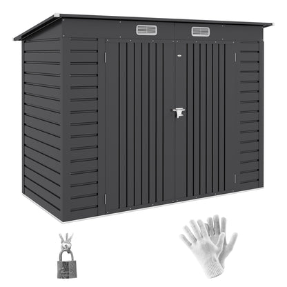Metal Tool Shed 4.1m² 249x121x183cm Garden Shed with Pent Roof Lockable Double Door Window Outdoor Garden Shed Cabinet for Backyard Outdoor Area Gray