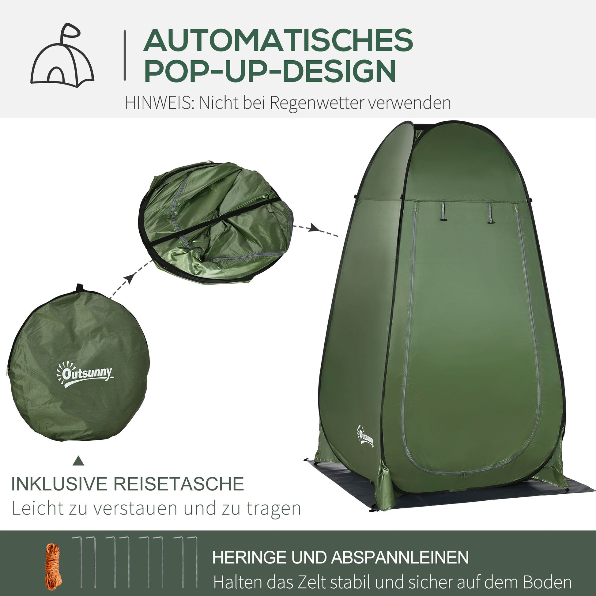 Pop up Shower Tent Toilet Tent Camping Changing Room with Carry Bag Mobile Outdoor Toilet Changing Room Storage Tent Dark Green 126 x 124 x 189 cm