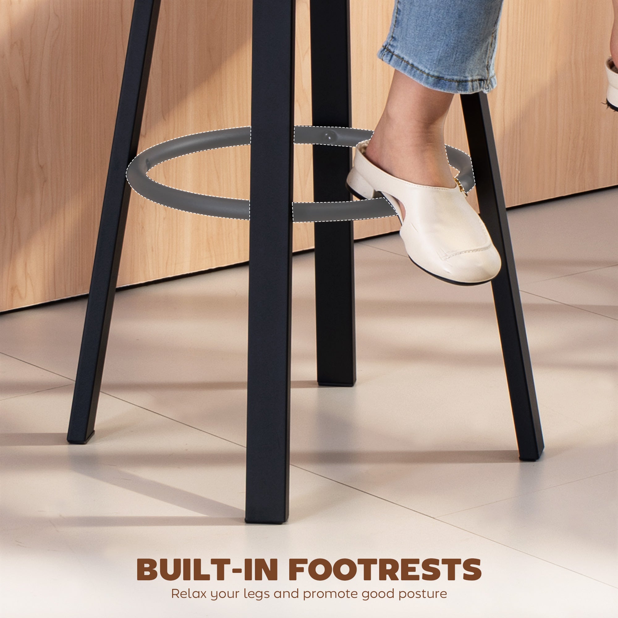 Set of 2 Swivel Bar Stools, PU Upholstery with Backrest, Metal Frame & Footrest — Dark Gray