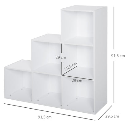Ladder Shape Storage Cabinet with 6 Cubes Standing Shelf Display Shelf 91.5x29.5x91.5cm Wood