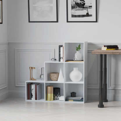 Ladder Shape Storage Cabinet with 6 Cubes Standing Shelf Display Shelf 91.5x29.5x91.5cm Wood