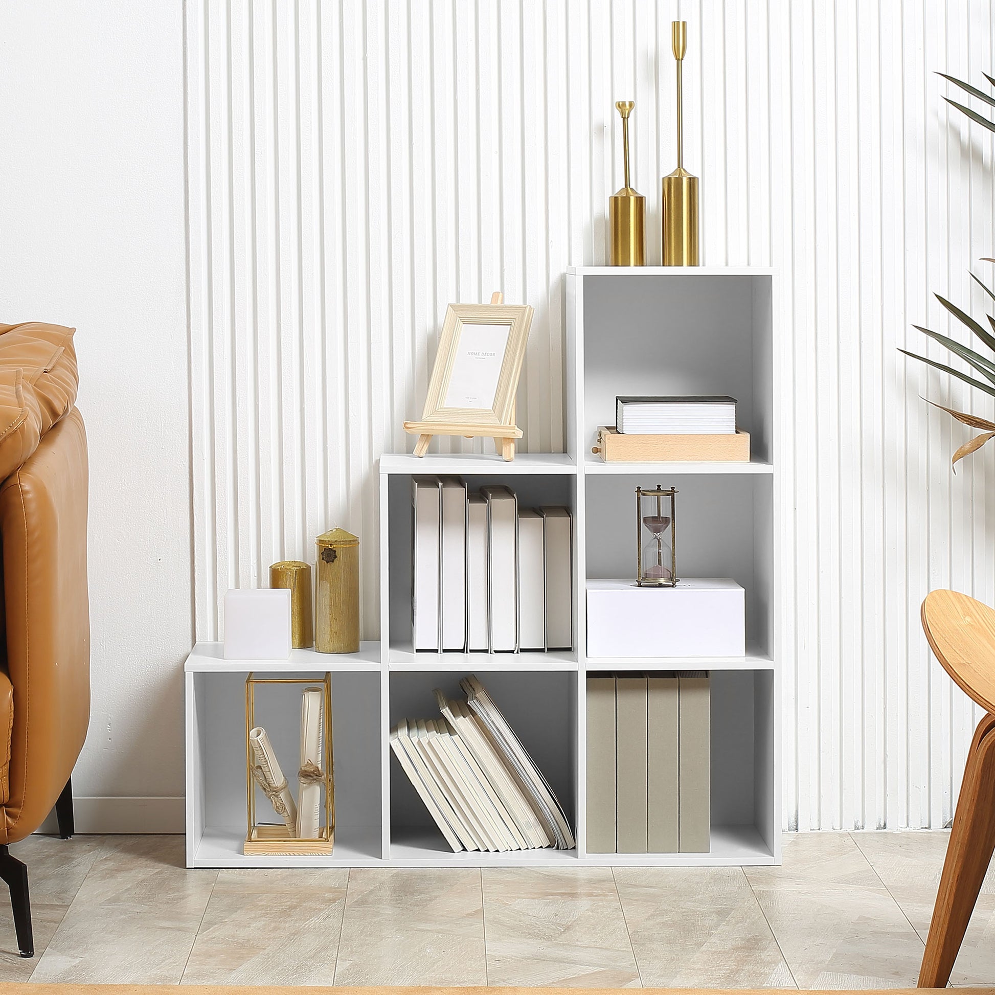 Ladder Shape Storage Cabinet with 6 Cubes Standing Shelf Display Shelf 91.5x29.5x91.5cm Wood