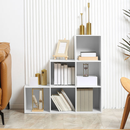 Ladder Shape Storage Cabinet with 6 Cubes Standing Shelf Display Shelf 91.5x29.5x91.5cm Wood