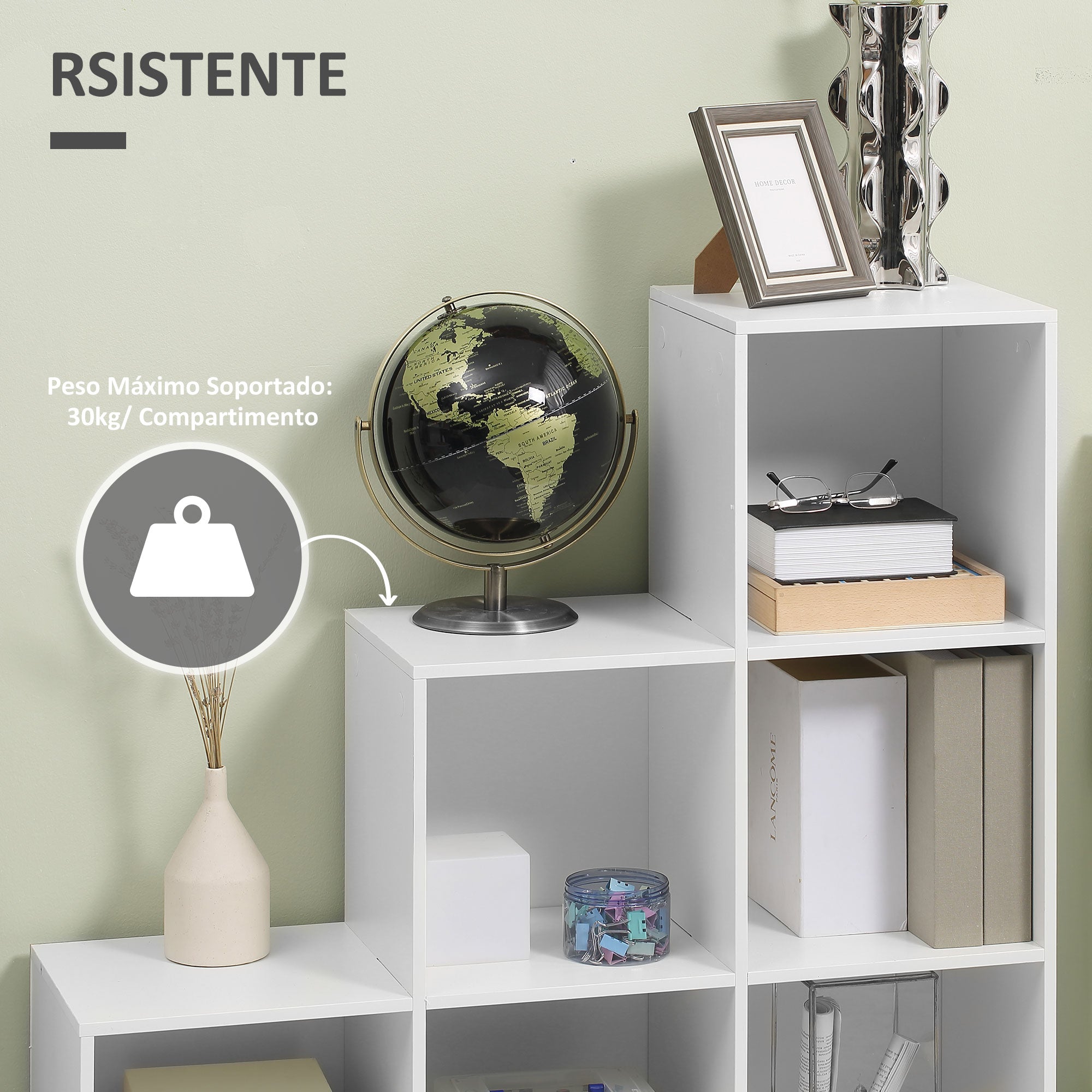 Ladder Shape Storage Cabinet with 6 Cubes Standing Shelf Display Shelf 91.5x29.5x91.5cm Wood