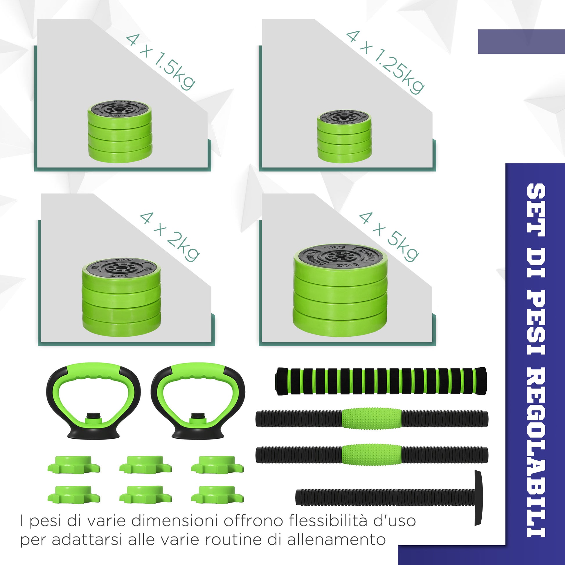 SPORTNOW 4 in 1 Gym Weights Set Total 40kg in Plastic and Sand, Adjustable Dumbbell Set Usable as Kettlebell, 2 Dumbbells, Barbell and Push-Up Stand, Green