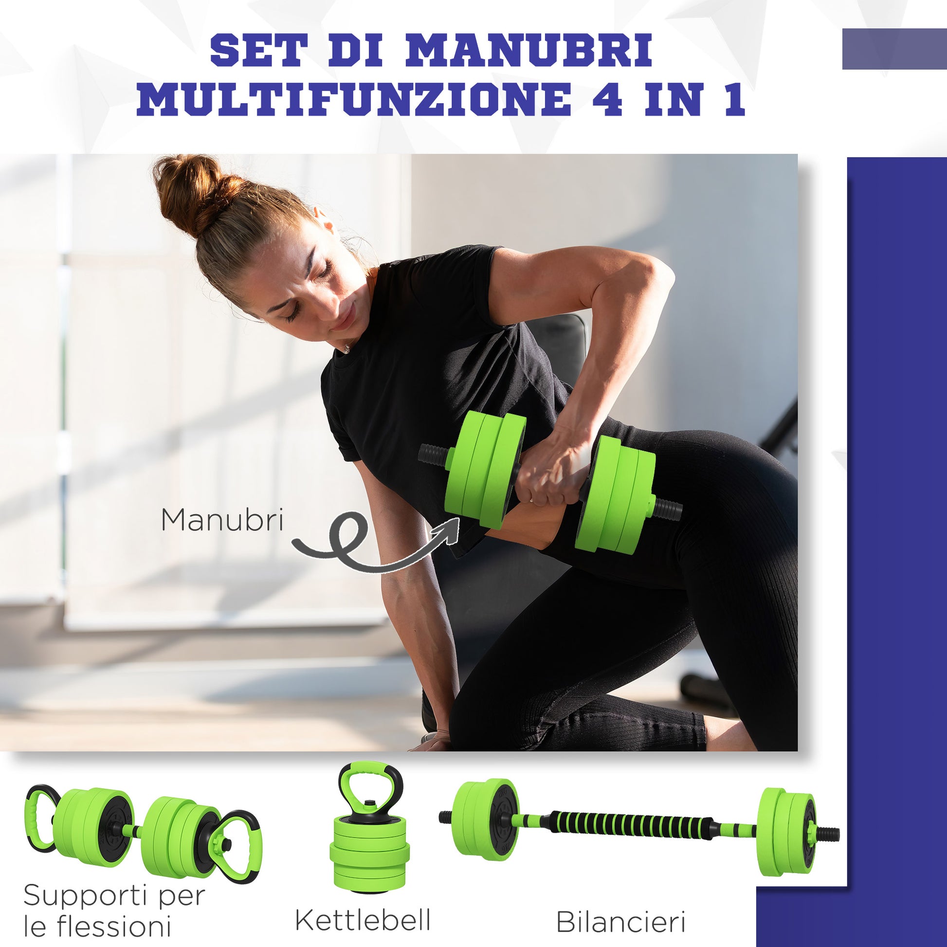 SPORTNOW 4 in 1 Gym Weights Set Total 40kg in Plastic and Sand, Adjustable Dumbbell Set Usable as Kettlebell, 2 Dumbbells, Barbell and Push-Up Stand, Green