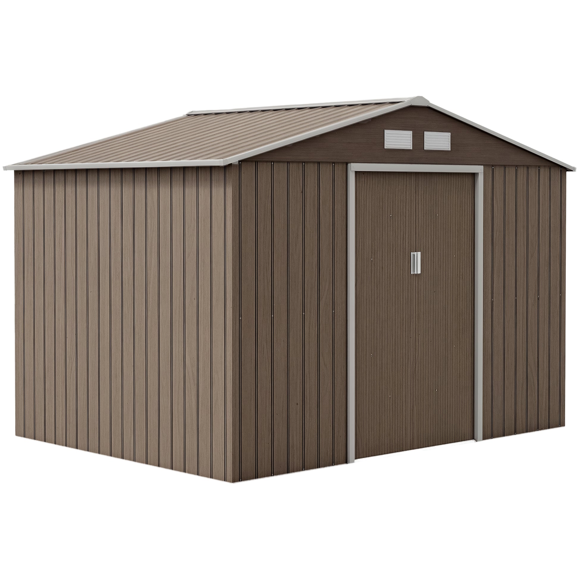 Tool Shed 4.9 m², Garden House with Gable Roof, Sliding Door, Foundation, 277 x 195 x 192 cm, Tool Shed Made of Galvanized Steel, Weatherproof, for Garden, Brown