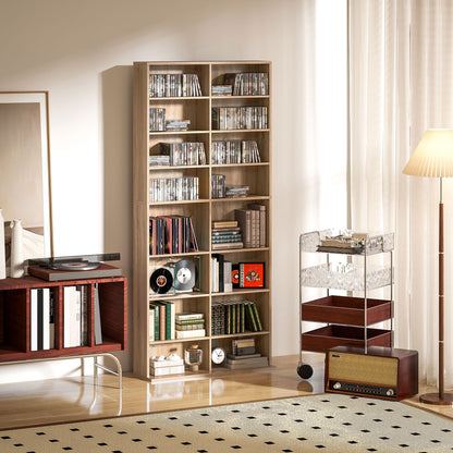 Media Shelf for CDs, DVDs & Blu-rays – Holds up to 640 CDs / 360 DVDs / 430 Blu-rays, Adjustable Shelves, Natural Wood Finish (31 x 9.4 x 68.9 in)