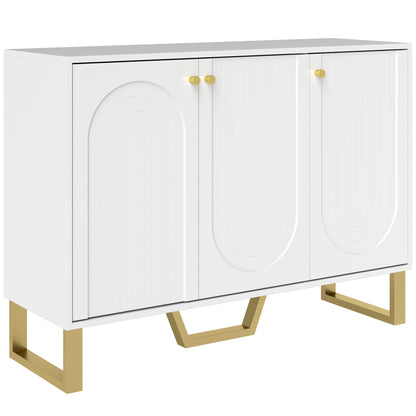 Sideboard 3 Doors Modern Living Room Sideboard with Adjustable Shelves and Golden Legs for Dining Room Entryway TV Stand up to 50 inches White 106.5x35x77.5 cm