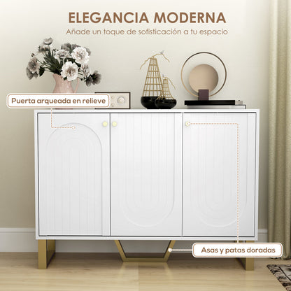 Sideboard 3 Doors Modern Living Room Sideboard with Adjustable Shelves and Golden Legs for Dining Room Entryway TV Stand up to 50 inches White 106.5x35x77.5 cm