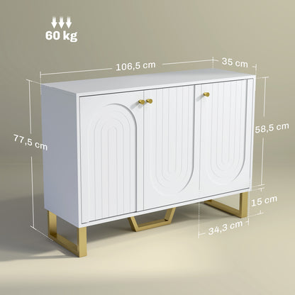 Sideboard 3 Doors Modern Living Room Sideboard with Adjustable Shelves and Golden Legs for Dining Room Entryway TV Stand up to 50 inches White 106.5x35x77.5 cm