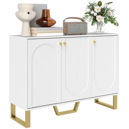 Sideboard 3 Doors Modern Living Room Sideboard with Adjustable Shelves and Golden Legs for Dining Room Entryway TV Stand up to 50 inches White 106.5x35x77.5 cm