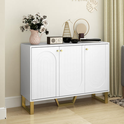 Sideboard 3 Doors Modern Living Room Sideboard with Adjustable Shelves and Golden Legs for Dining Room Entryway TV Stand up to 50 inches White 106.5x35x77.5 cm