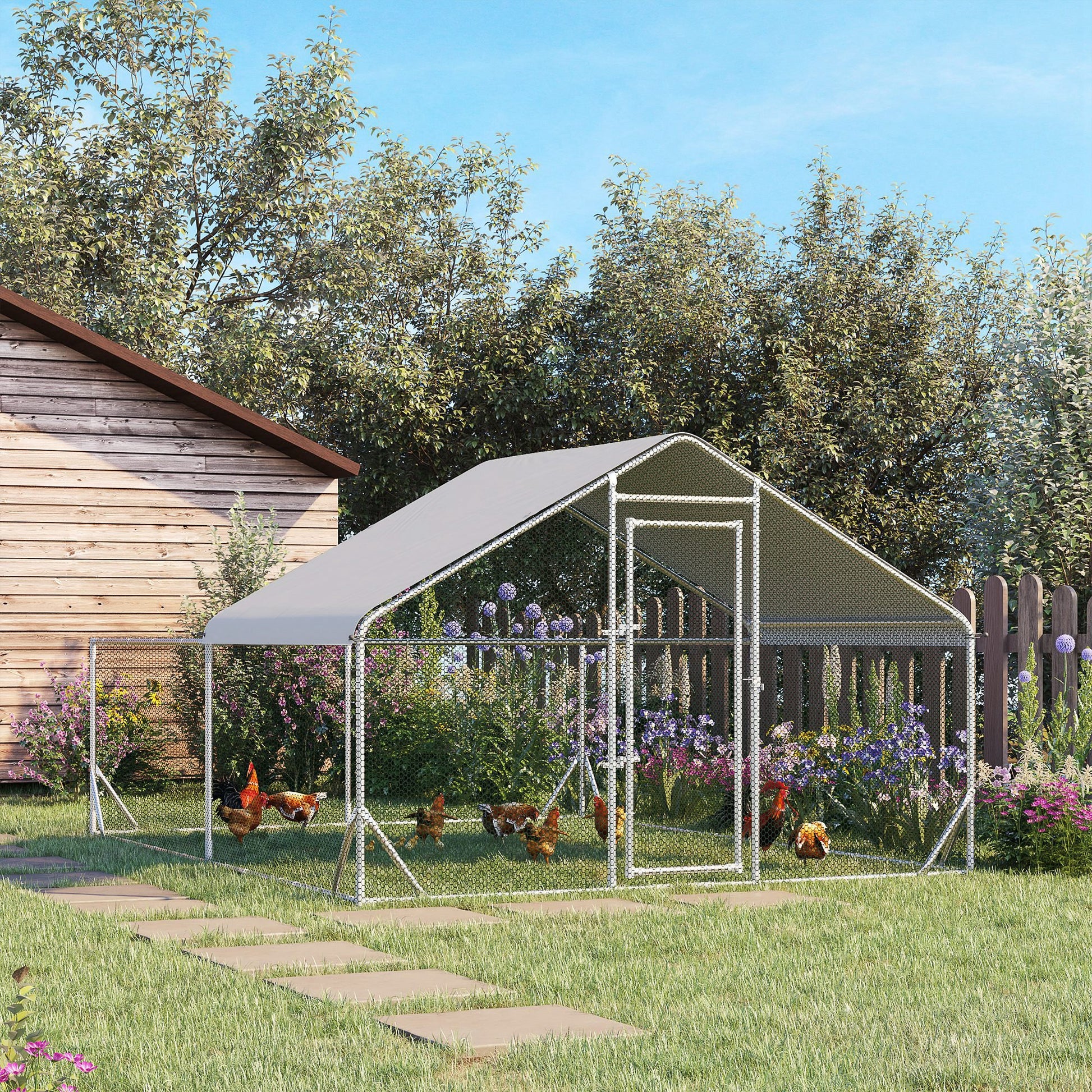 Outdoor Chicken Kennel Henhouse Aviary 12 m² - wired enclosure dim. 4L x 3W x 2H m - covered space - galvanized steel