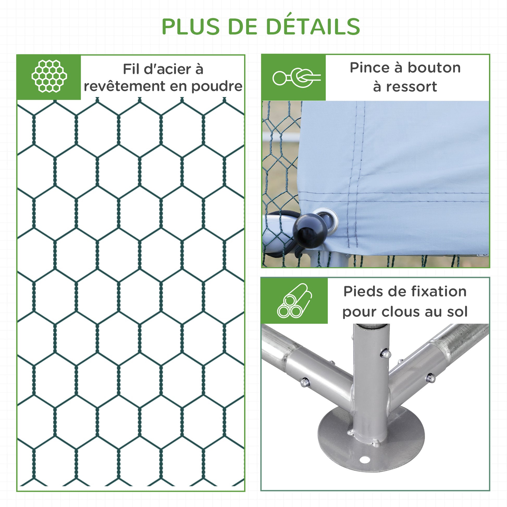 Outdoor Chicken Kennel Henhouse Aviary 12 m² - wired enclosure dim. 4L x 3W x 2H m - covered space - galvanized steel