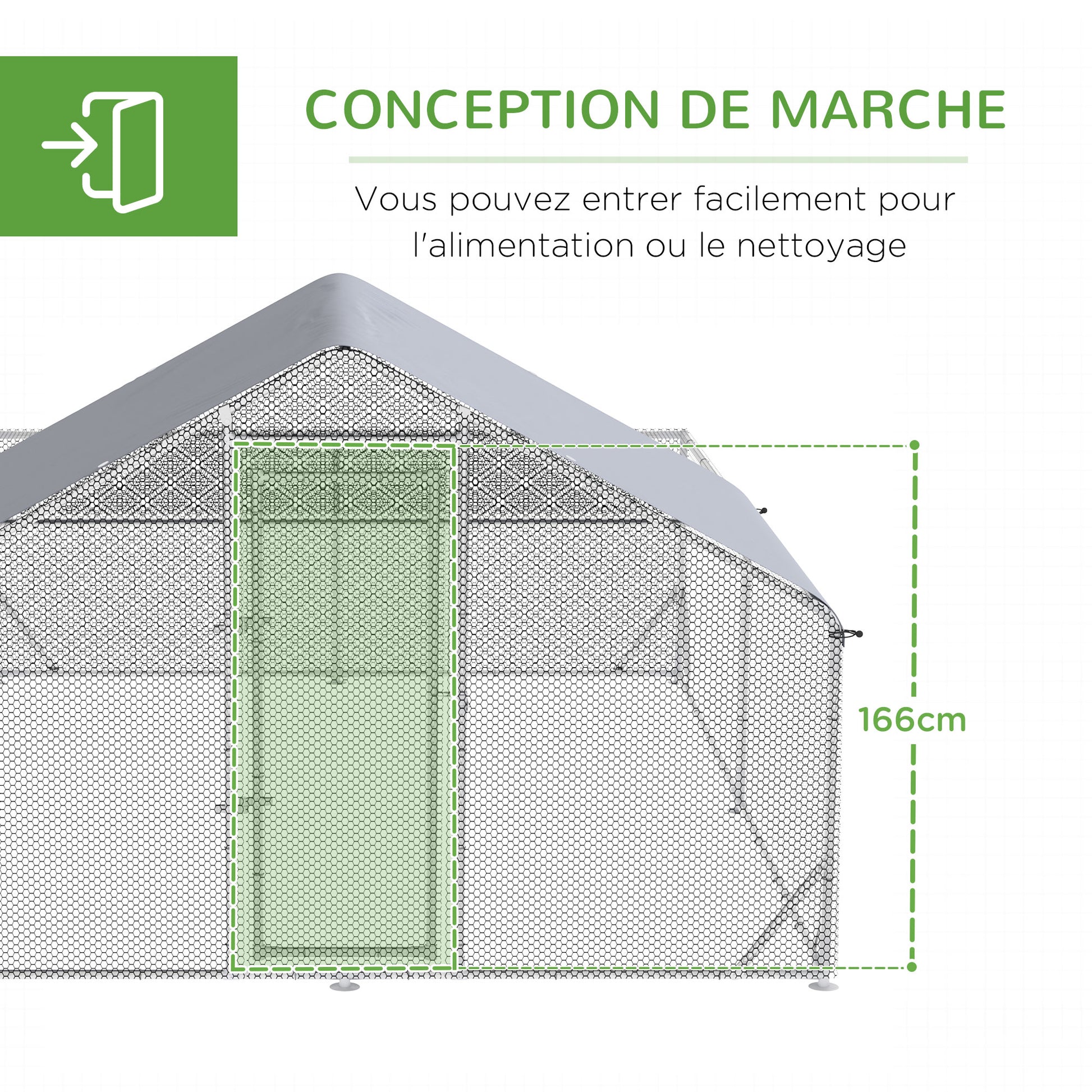 Outdoor Chicken Kennel Henhouse Aviary 12 m² - wired enclosure dim. 4L x 3W x 2H m - covered space - galvanized steel