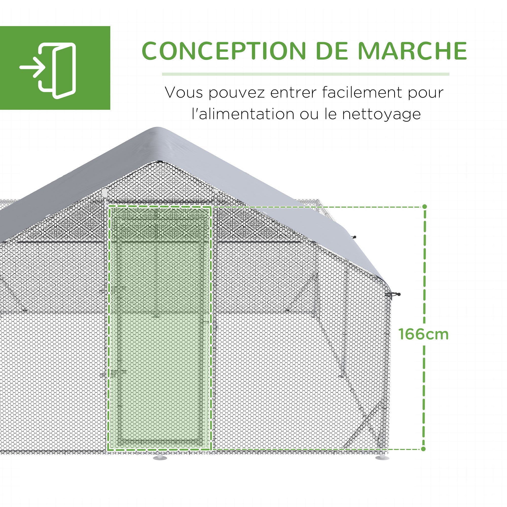 Outdoor Chicken Kennel Henhouse Aviary 12 m² - wired enclosure dim. 4L x 3W x 2H m - covered space - galvanized steel