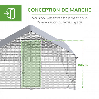 Outdoor Chicken Kennel Henhouse Aviary 12 m² - wired enclosure dim. 4L x 3W x 2H m - covered space - galvanized steel
