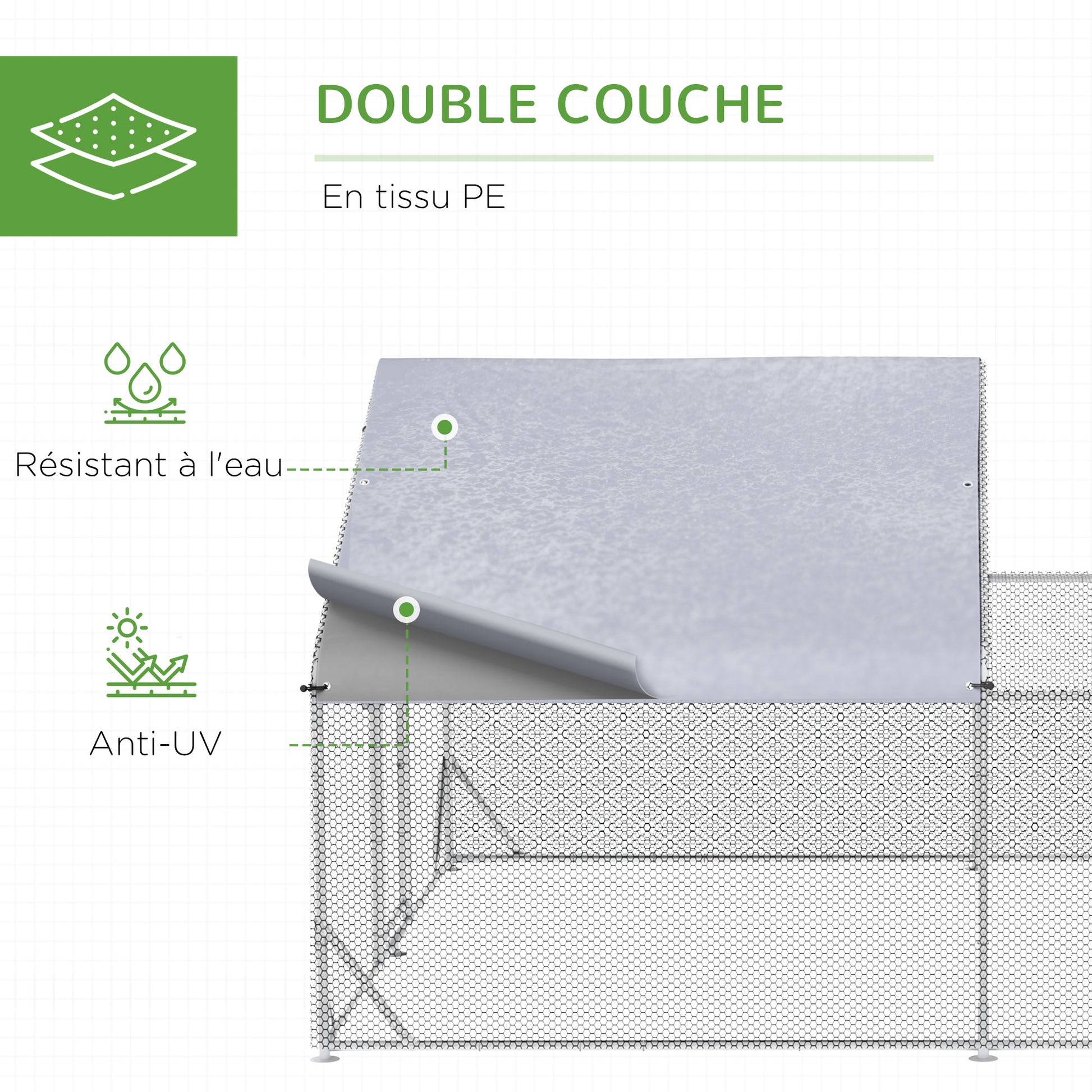 Outdoor Chicken Kennel Henhouse Aviary 12 m² - wired enclosure dim. 4L x 3W x 2H m - covered space - galvanized steel