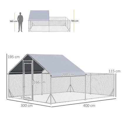 Outdoor Chicken Kennel Henhouse Aviary 12 m² - wired enclosure dim. 4L x 3W x 2H m - covered space - galvanized steel