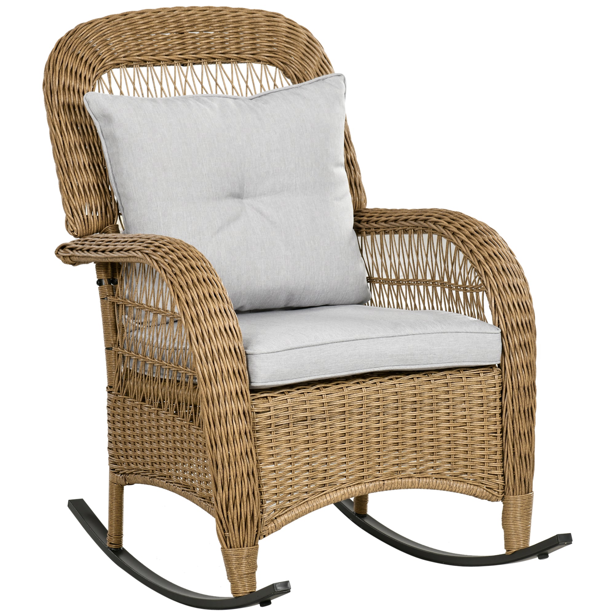 Rattan Rocking Chair, Rocking Armchair with Cushions, Garden Chair with Washable Cushion Covers, Lounge Furniture for Backyard, Garden, Patios, Yellow, 69 x 92 x 100 cm