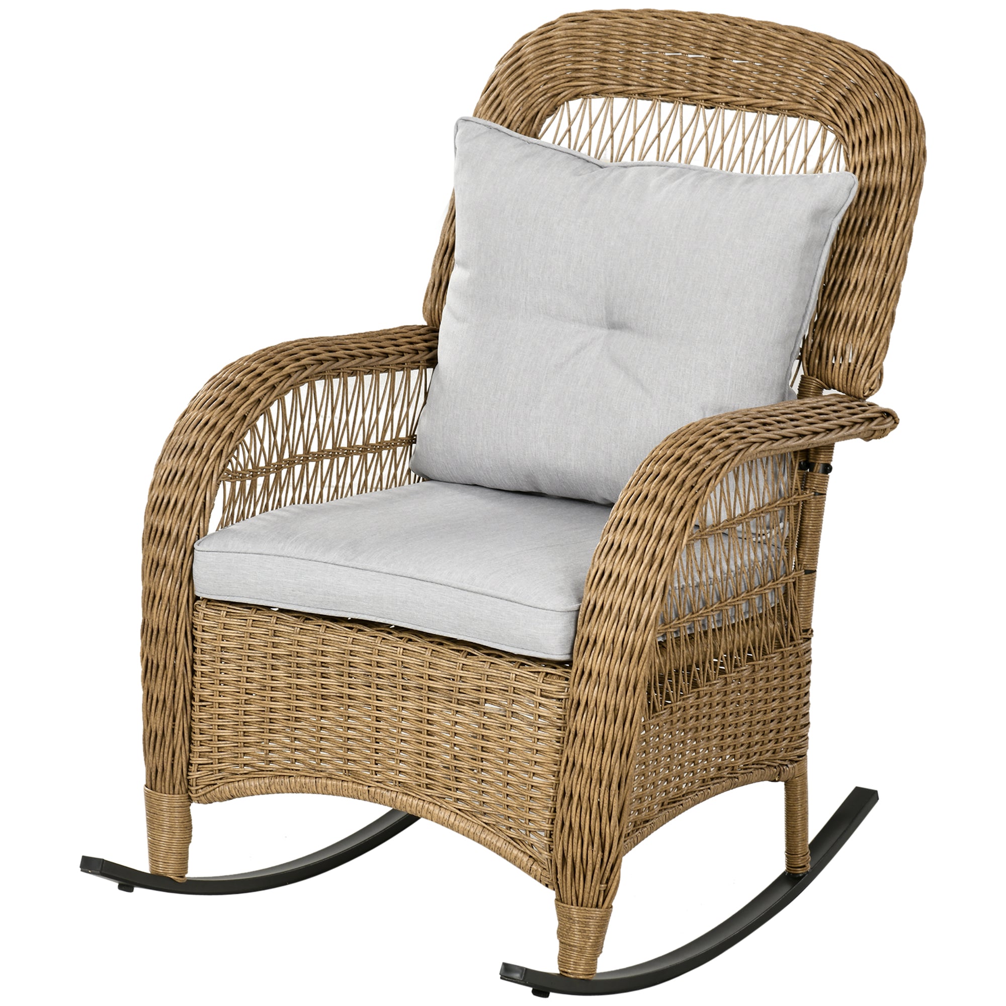 Rattan Rocking Chair, Rocking Armchair with Cushions, Garden Chair with Washable Cushion Covers, Lounge Furniture for Backyard, Garden, Patios, Yellow, 69 x 92 x 100 cm