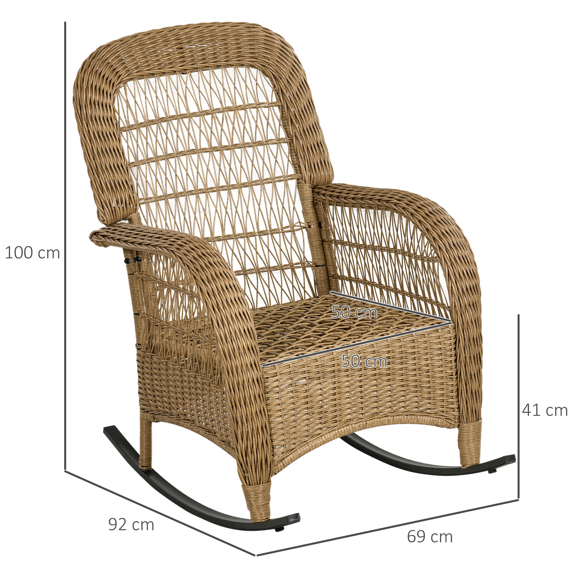 Rattan Rocking Chair, Rocking Armchair with Cushions, Garden Chair with Washable Cushion Covers, Lounge Furniture for Backyard, Garden, Patios, Yellow, 69 x 92 x 100 cm