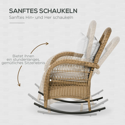 Rattan Rocking Chair, Rocking Armchair with Cushions, Garden Chair with Washable Cushion Covers, Lounge Furniture for Backyard, Garden, Patios, Yellow, 69 x 92 x 100 cm