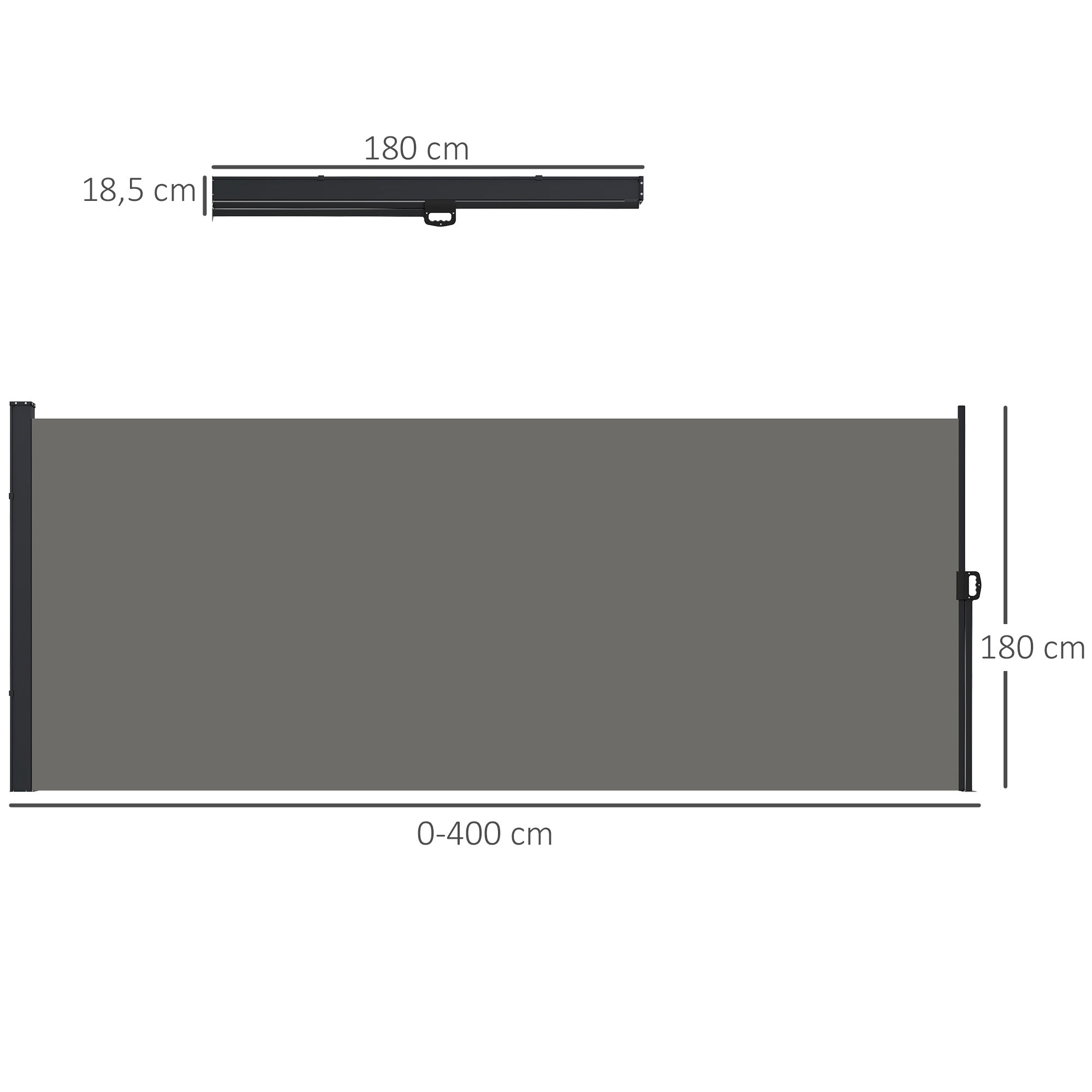 Side Awning Wind Protection Paravent Retractable Garden Fence 4 x 1.80 m Aluminum Polyester Anti-UV High Density 180 g/m² Dark Gray