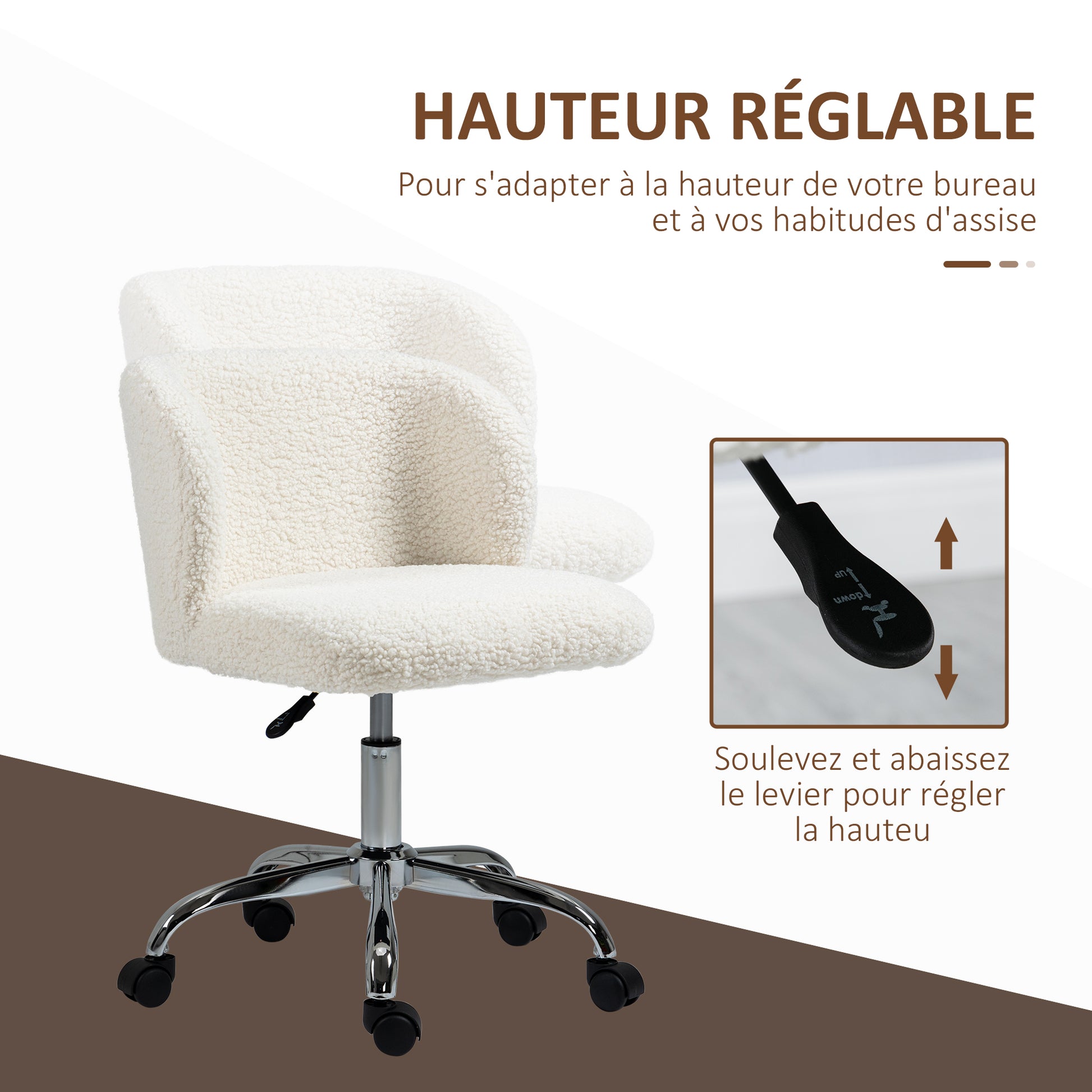 Design Office Chair - adjustable height, swivel - chrome-plated steel base with looped wool effect coating
