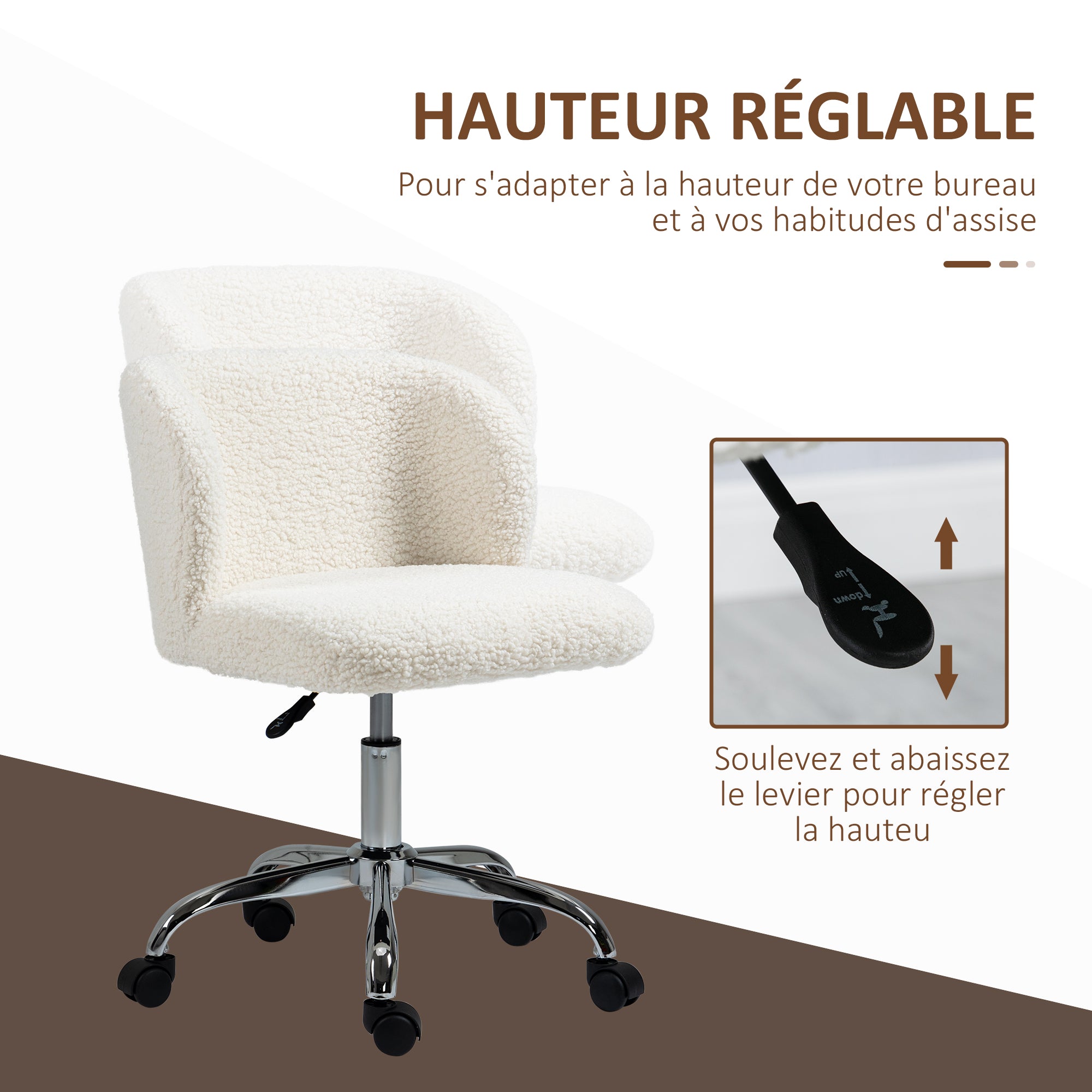 Design Office Chair - adjustable height, swivel - chrome-plated steel base with looped wool effect coating