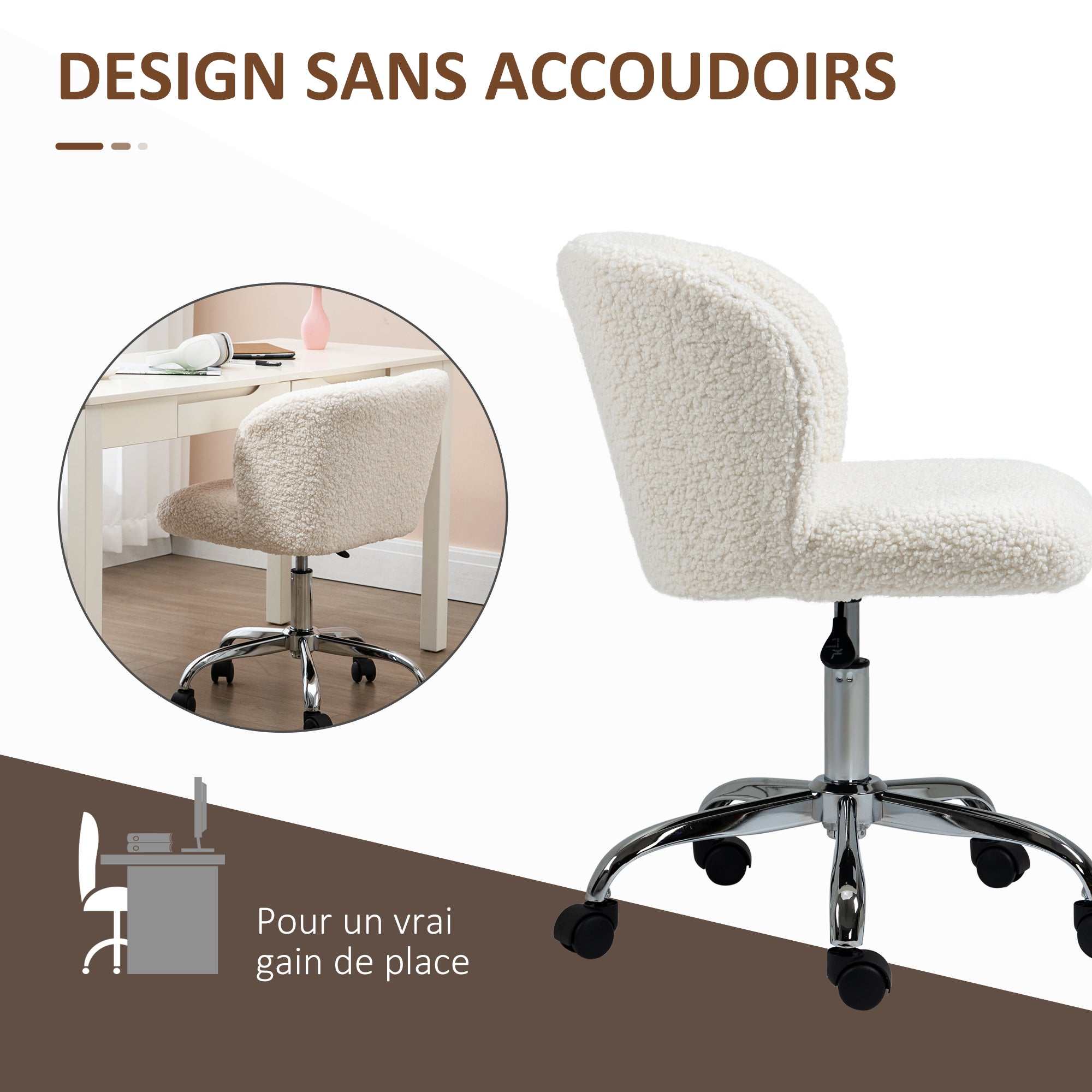 Design Office Chair - adjustable height, swivel - chrome-plated steel base with looped wool effect coating