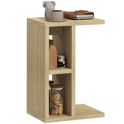 3-Tier Side Table, C Shaped End Table with 2 Open Compartments, Coffee Table for Living Room, Bedroom, 40 x 29.8 x 60 cm, Oak