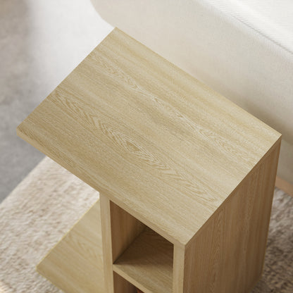 3-Tier Side Table, C Shaped End Table with 2 Open Compartments, Coffee Table for Living Room, Bedroom, 40 x 29.8 x 60 cm, Oak