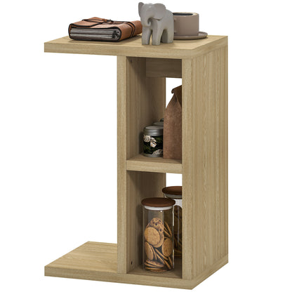 3-Tier Side Table, C Shaped End Table with 2 Open Compartments, Coffee Table for Living Room, Bedroom, 40 x 29.8 x 60 cm, Oak