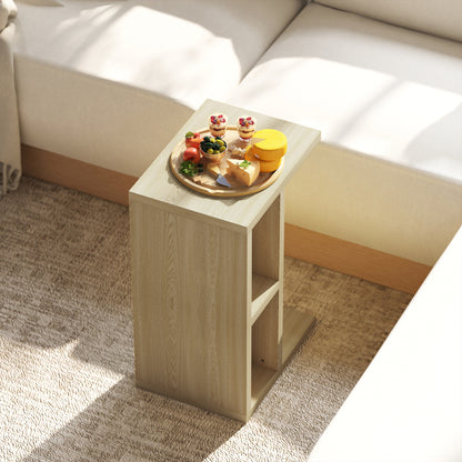 3-Tier Side Table, C Shaped End Table with 2 Open Compartments, Coffee Table for Living Room, Bedroom, 40 x 29.8 x 60 cm, Oak