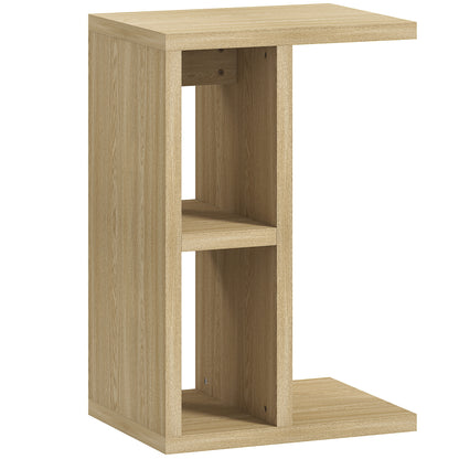 3-Tier Side Table, C Shaped End Table with 2 Open Compartments, Coffee Table for Living Room, Bedroom, 40 x 29.8 x 60 cm, Oak