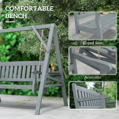 2-Seater Garden Swing — Wooden Bench with Side Tables, Cup Holders & Metal Chains, Gray