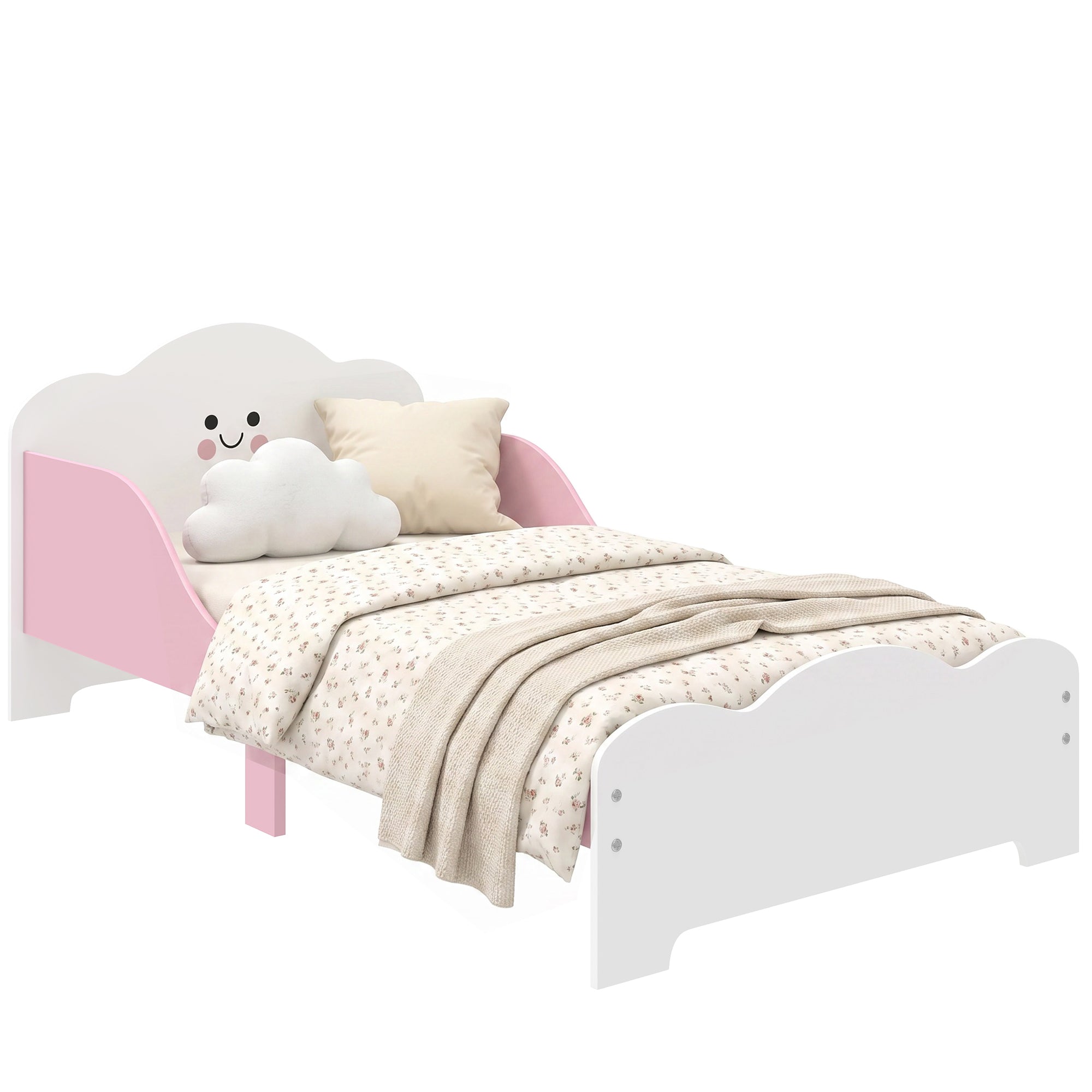 Toddler Bed 55 x 27.6 in (140×70 cm) with Guardrails & Slatted Base, Pink – Mattress Not Included