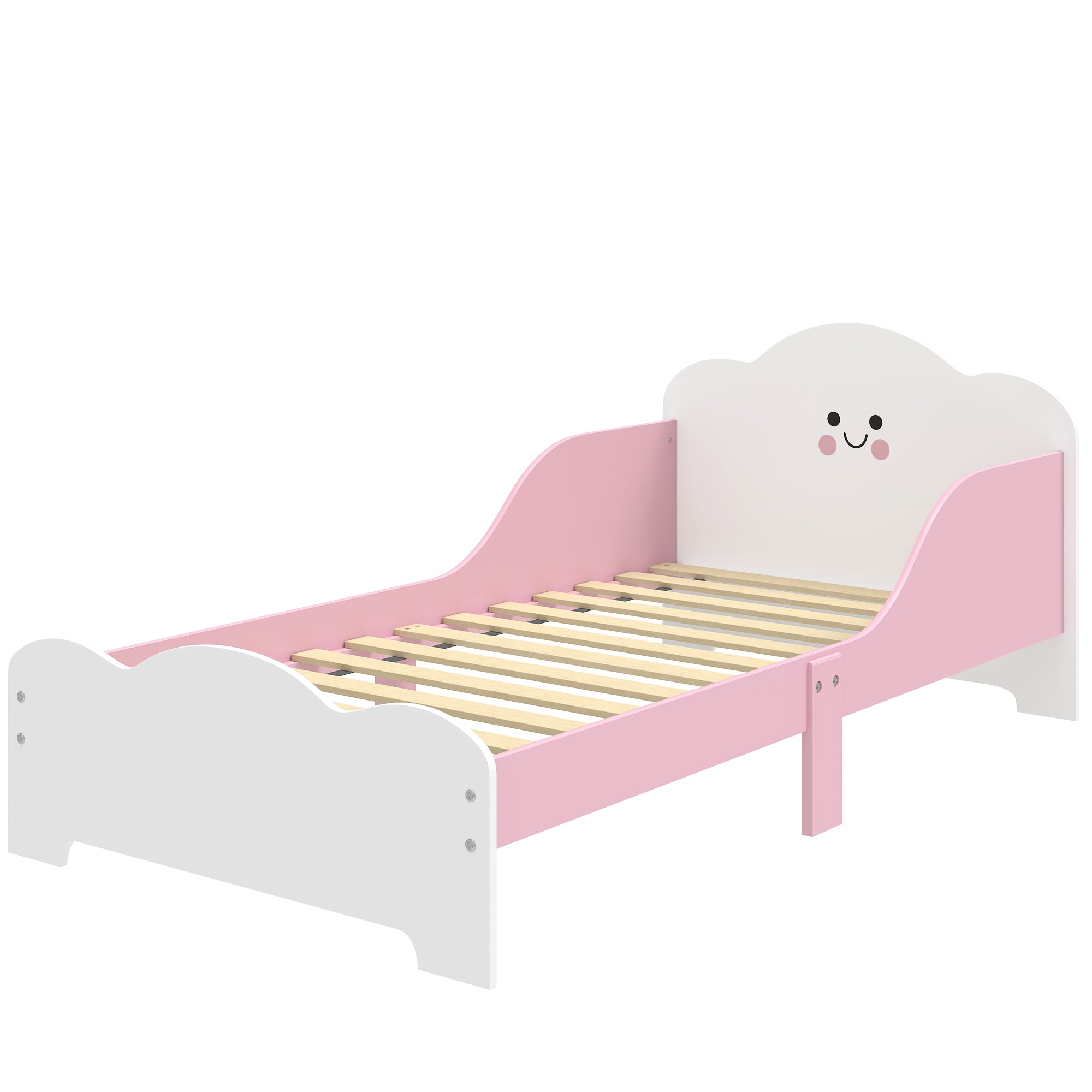 Toddler Bed 55 x 27.6 in (140×70 cm) with Guardrails & Slatted Base, Pink – Mattress Not Included