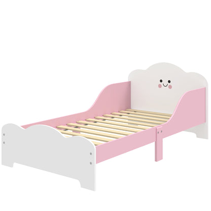 Toddler Bed 55 x 27.6 in (140×70 cm) with Guardrails & Slatted Base, Pink – Mattress Not Included