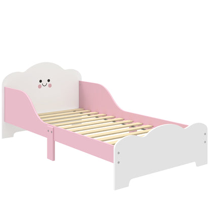 Toddler Bed 55 x 27.6 in (140×70 cm) with Guardrails & Slatted Base, Pink – Mattress Not Included