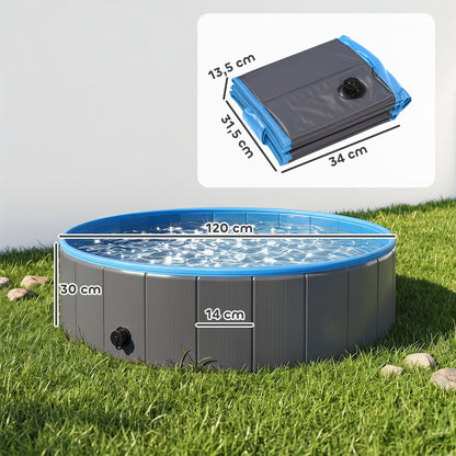 Foldable Dog Pool for Medium & Large Dogs – 120 x 30 cm (47 x 12 in), Non-Slip Indoor/Outdoor Paddling Pool, Dark Gray
