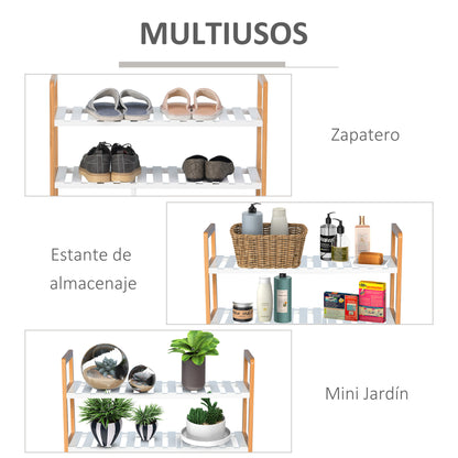 4-Level Multi-Purpose Shoe Rack for Up to 11 Pairs with Compartment for Tall Boots Solid Pine Wood Shoe Shelf 68x26x78 cm White