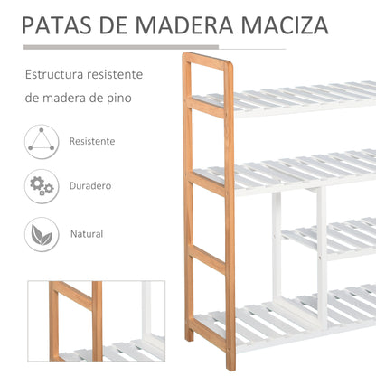 4-Level Multi-Purpose Shoe Rack for Up to 11 Pairs with Compartment for Tall Boots Solid Pine Wood Shoe Shelf 68x26x78 cm White