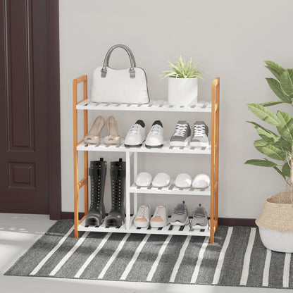 4-Level Multi-Purpose Shoe Rack for Up to 11 Pairs with Compartment for Tall Boots Solid Pine Wood Shoe Shelf 68x26x78 cm White