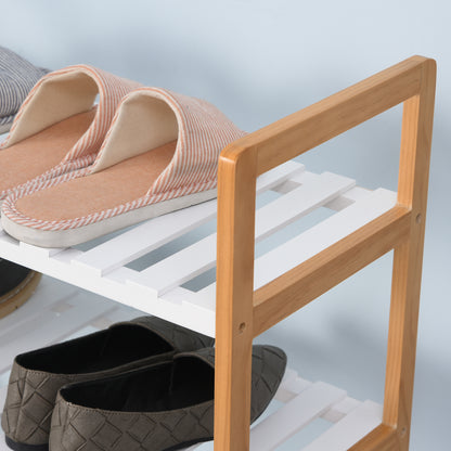 4-Level Multi-Purpose Shoe Rack for Up to 11 Pairs with Compartment for Tall Boots Solid Pine Wood Shoe Shelf 68x26x78 cm White